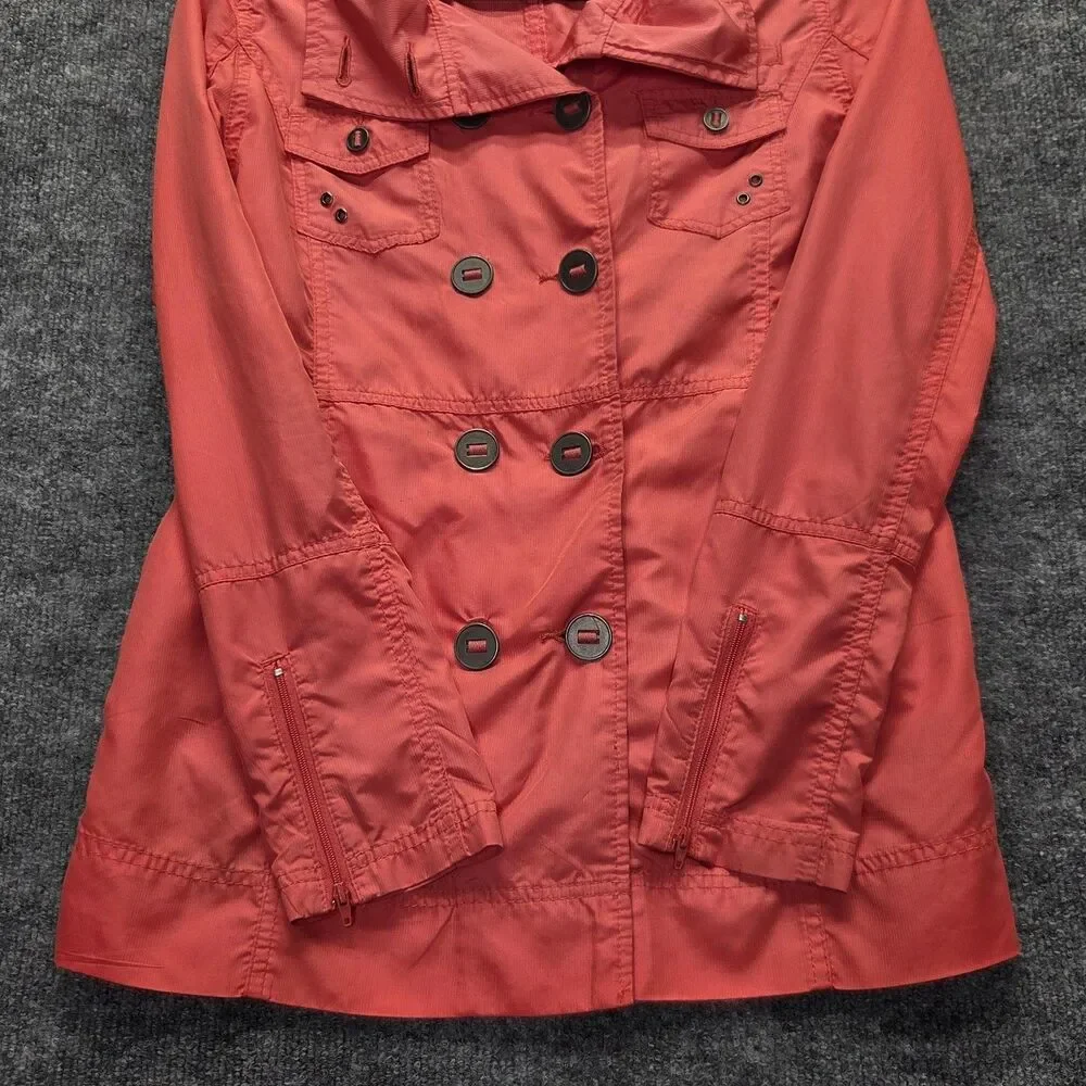 Hurley Jacket Womens Small Double Breasted Trench Coat Lightweight Button Front